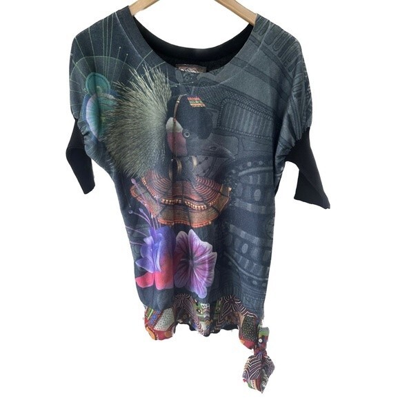 Desigual Sweaters - Desigual Loves Knitwear Art Deco Floral Exotic Bird Side Tie Unique Sweater XL